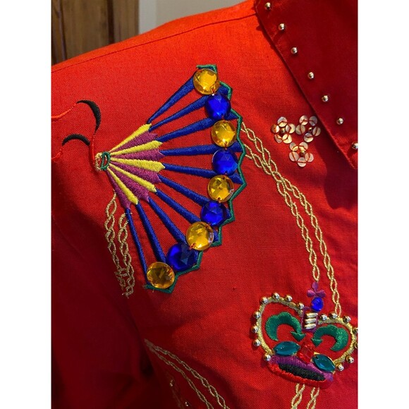 Vintage Harbour Vue Blouse 1980's Gemstone Jeweled Button Up Shirt Size 12 Top - Picture 3 of 12